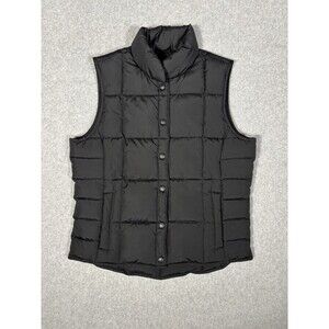 Lands End Women Vest Warm Casual Black Sleeveless Snap Down Puffer Vest Small